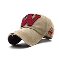 Casquette de baseball vintage en coton kaki avec lettre W rouge brodée et bord usé rétro - Réglable / Kaki