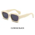 Occhiali da sole poligonali beige con lenti grigio scuro per un look retrò chic - Montatura Beige Lenti Grigie