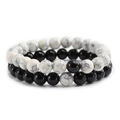 Minimalist white turquoise and matte black stone beaded bracelet set for couples - White Turquoise + Black Turquoise