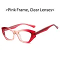 Chic cat-eye sunglasses with pink to deep red gradient frames and clear white lenses - Pink Gradient Frame Clear Lenses