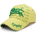 Berretto da baseball giallo acceso con ricamo 3D verde e dettagli vintage invecchiati - Regolabile / Giallo Brillante