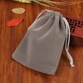 Dark grey velvet drawstring pouch with silver braided cord for jewelry storage - 5*7cm / Gray