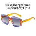Blue and orange geometric frame sunglasses with gradient gray lenses for a trendy look - Blue Orange Frame Gradient Gray Lens