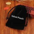 Soft black velvet drawstring jewelry pouch on vintage wooden surface with warm lighting - 5*7cm / Black