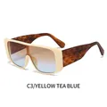 Oversized beige frame sunglasses with tea-blue gradient lenses and tortoiseshell temples - Beige Frame Tea Blue Lens