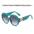Occhiali da sole tondi oversize da donna con montatura verde e lenti grigie sfumate - Montatura Verde Lenti Sfumate Viola