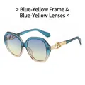 Fashion oval sunglasses featuring blue and yellow gradient frames and matching lenses - Blue Yellow Frame Blue Yellow Lenses
