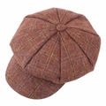 Vintage roestbruine wollen newsboy pet met klassiek achthoekig ruitpatroon design - Ongeveer 58 / koffiekleur