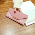 Slim pink envelope long wallet in pebble faux leather with gold buckle detail - Pink
