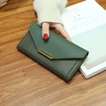 Elegant dark green pebble leather envelope wallet with vintage metal buckle - Green