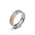 Anello in acciaio inossidabile bicolore oro e argento satinato con tre diamantini - Taglia 6 / Donna Con Pietre (KR45787-K)