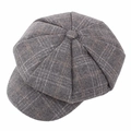 Retro grijze geruite newsboy pet van wolmix tweed voor de herfst en de winter - Ongeveer 58 / donkergrijs