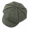 Casquette gavroche vert foncé à carreaux vintage avec structure à huit panneaux - Environ 58 / Vert Militaire