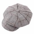 Casquette gavroche grise en laine avec motif à carreaux classique et huit pans - Environ 58 / Gris clair