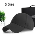 Solid dark grey cotton baseball cap in size S with a matte black premium gift box - Size S (54-56CM) / Black