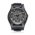 Detalle de reloj para hombre con esfera gris oscuro y correa de cuero negro con soporte - Gris Completo