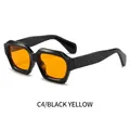 Polygonal sunglasses with glossy black frames and transparent orange-yellow lenses - Black Frame Yellow Lens