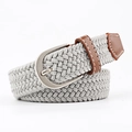 Grey woven elastic belt with silver pin buckle and brown leather accents for men and women - Light Gray / 100cm Length 2.5 Width