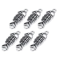 Detail view of six silver-colored fishbone alloy charms with double loops for DIY jewelry - Fish Bone Double Loop 11x31mm