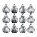 Macro detail of twelve antique silver shell alloy pendants for jewelry making - Medium Shell 11.5x15mm