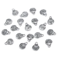 Macro view of silver shell-shaped alloy pendants for DIY jewelry on white background - Small Shell 9.5x13mm