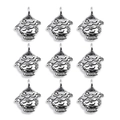 Detailed view of silver alloy fish charms with textured scales and round hanging loops - Clownfish 11.5x15mm