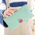 Mint green cartoon coin purse with red apple print and hand strap for women - Green (Apple)