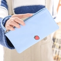 Light blue cartoon strawberry wristlet wallet with a zipper and hand strap for women - Blue (Strawberry)
