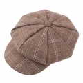 Klassieke bruine geruite krantenjongenspet met wit ruitpatroon van dikke wolmix tweed - Ongeveer 58 / Khaki