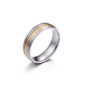 Three-stone stainless steel ring with gold-tone groove and brushed silver finish - Size 10 / Men's Style (KR45777-K)