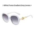 Oval sunglasses with white frames, gradient grey lenses and golden geometric hardware - White Frame Gradient Grey Lens