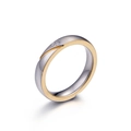 Two-tone titanium steel ring featuring matte silver finish and small central diamond - Women US Size 5 / Silver & Gold Style (KR45779-K)