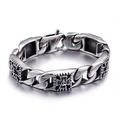 Bracciale punk da uomo in acciaio inossidabile con placca teschio a croce e catena spessa - Stile Quadrato Argento (KB93170-BD)