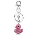 Dettaglio del portachiavi a forma di papera con cristalli rosa e moschettone argento - Rosa