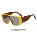 Modern oversized yellow frame sunglasses with grey lenses and embossed textured temples - Yellow Frame Grey Lens