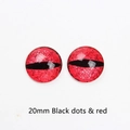 Detail of 20mm high transparent glass animal eye cabochons with red and black pattern - Red with Black Dots