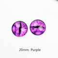 Detailed view of 20mm purple glass dragon eyes with vertical pupils for DIY jewelry making - Purple