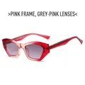 Modern polygonal sunglasses featuring a transparent pink frame and grey-pink gradient lenses - Pink Frame Gradient Grey Pink Lenses (C13)