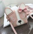 Schattige roze puppy schoudertas voor kinderen met 3D-oren en een strikje - Roze