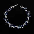 Elegant 18K white gold plated bracelet with deep blue oval gems and sparkling diamonds - Blue (18CM)