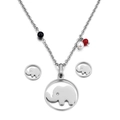 Conjunto de joyas de plata con colgantes de elefante, perlas blancas y cuentas de colores - Plateado