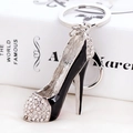 Elegant black high heel keychain with sparkling rhinestones and silver metal finish - Black Sky High Heels