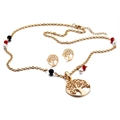 Conjunto de joyas doradas con collar del Árbol de la Vida y pendientes de botón a juego - Dorado (KS94257-K)