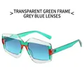Trendy geometric patchwork sunglasses with transparent green frames and grey-blue lenses - Transparent Green Frame Grey Blue Lens