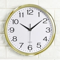 Classic 12 inch golden wall clock with white dial and black Arabic numerals on a brick wall - Electroplated Gold