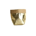 Golden washable kraft paper storage bag with natural folded rim for home organization - Gold