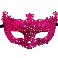 Sparkly pink Venetian fox mask with glitter and hollow design for masquerade parties - Rose Red