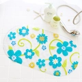 Transparent non-slip bath mat with blue and yellow floral pattern for bathroom floor - Green Vine Flower