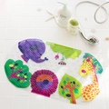 Clear anti-slip bath mat for kids featuring purple elephant and lion animal patterns - Zoo Animals