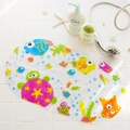 Transparent oval bath mat with colorful ocean fish cartoon and secure suction cups - Japanese Style Turtle